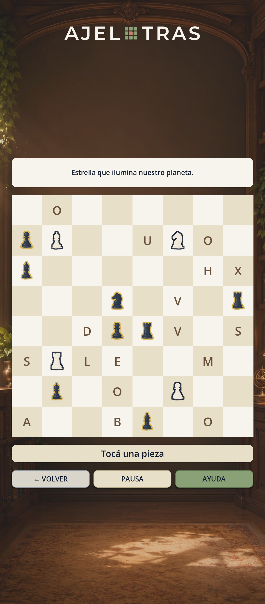 Tablero de juego de Ajeletras con pista y piezas